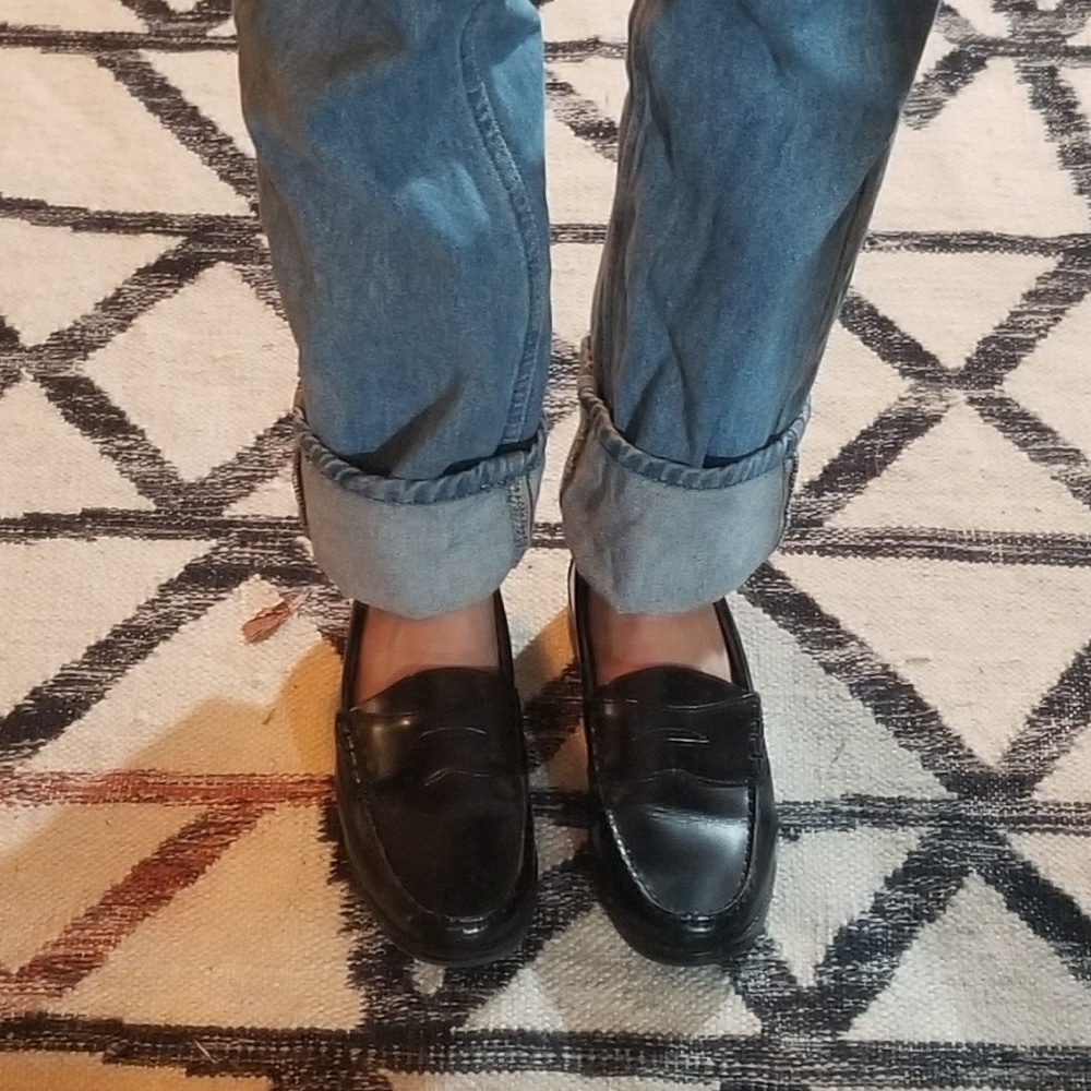 Black leather Bass penny loafers